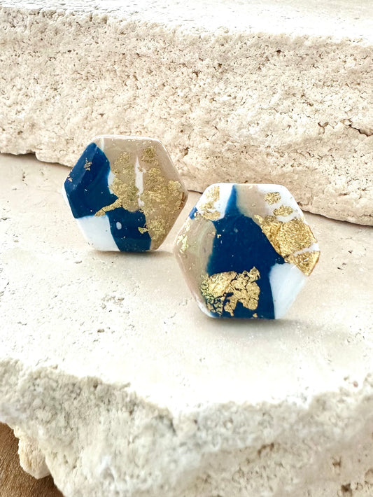 Hex Studs - Navy/Tan